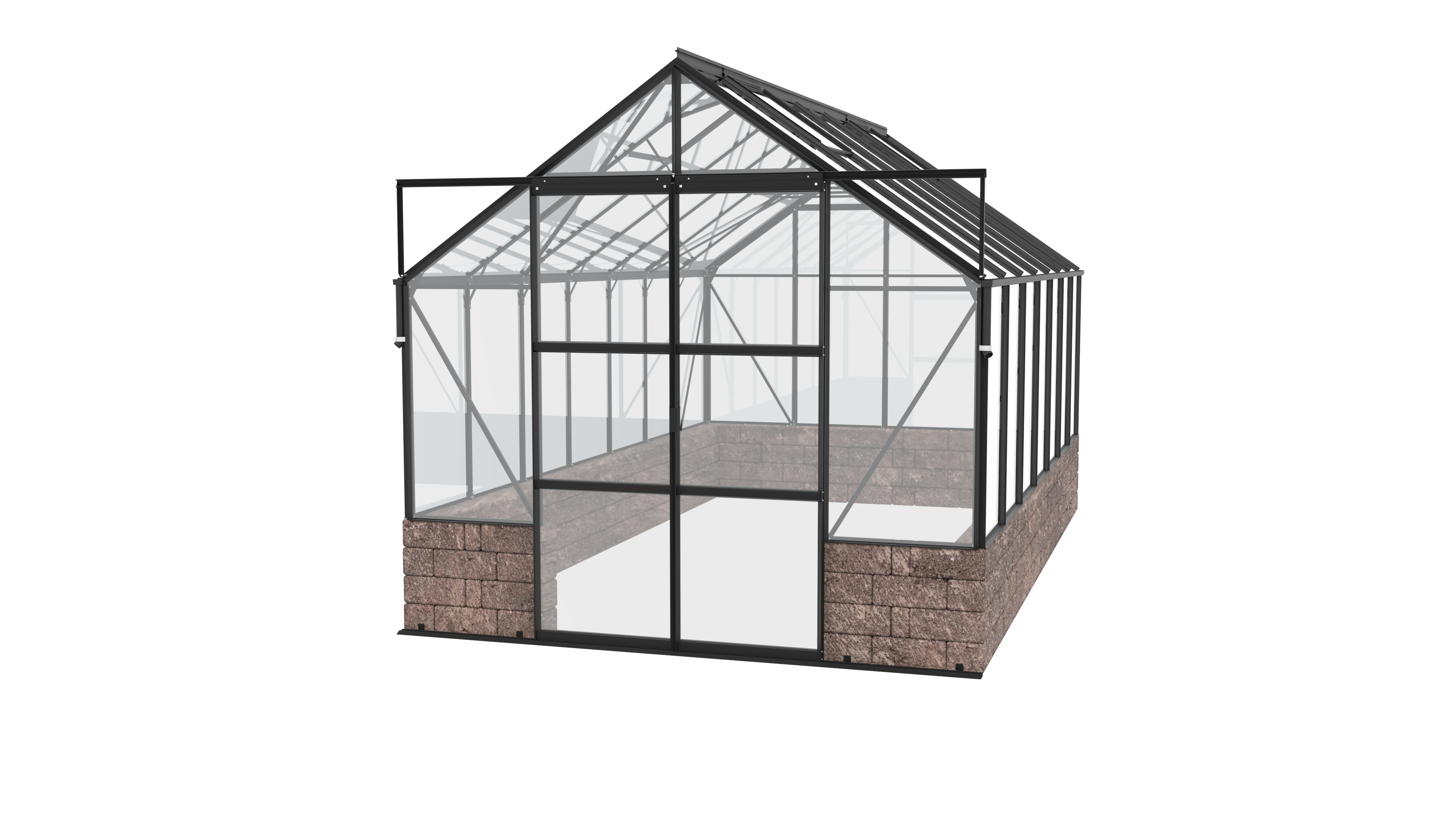 Vitavia Gewächshaus Cassandra 11500 inkl. Sockelmauer - 11,5 m² -schwarz-Sockel Herbstlaub