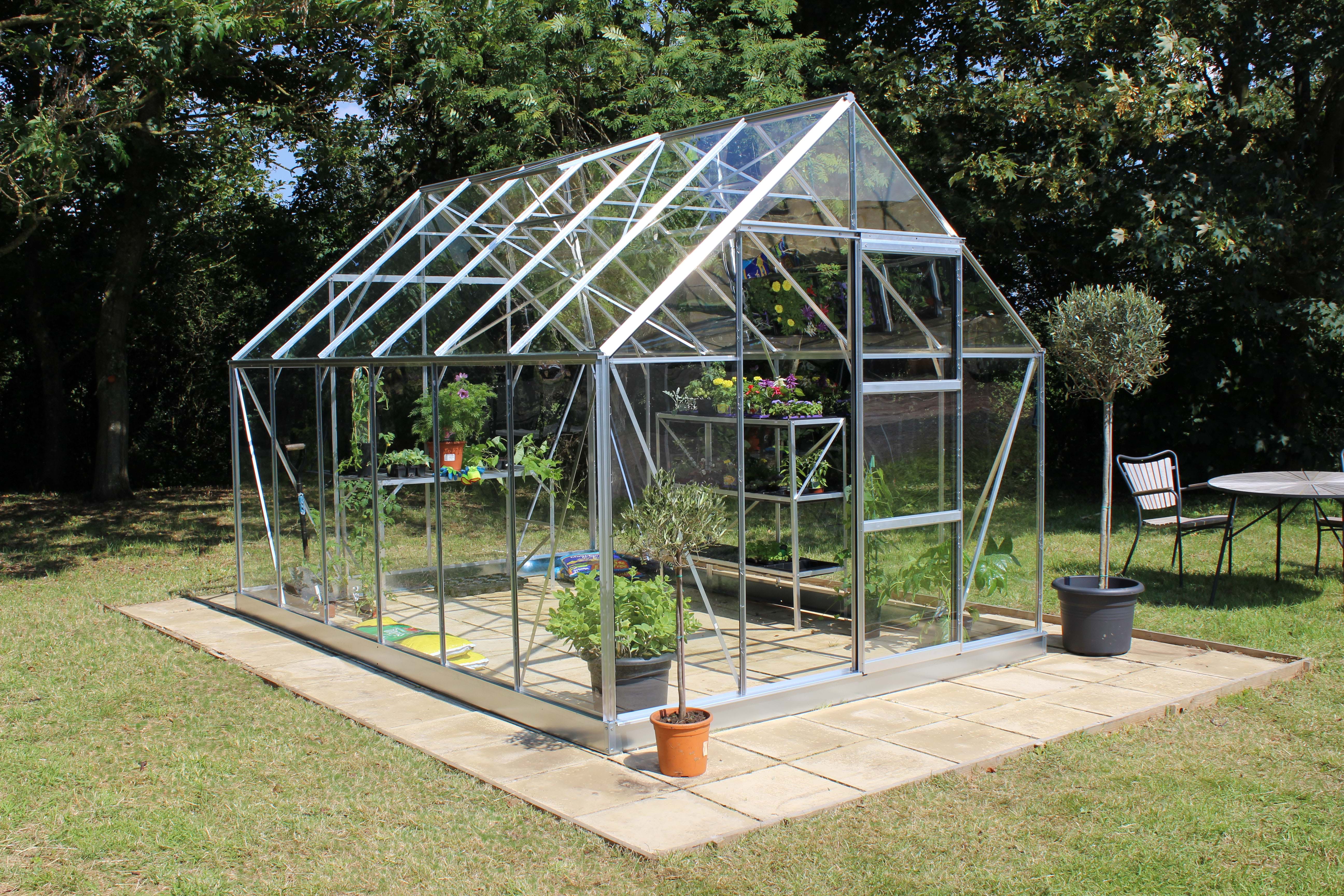 Halls Gewächshaus Universal SET- 9,9 m²  3,84 x 2,57 m - 9,9 m² 3 mm Sicherheitsglas alu-natur