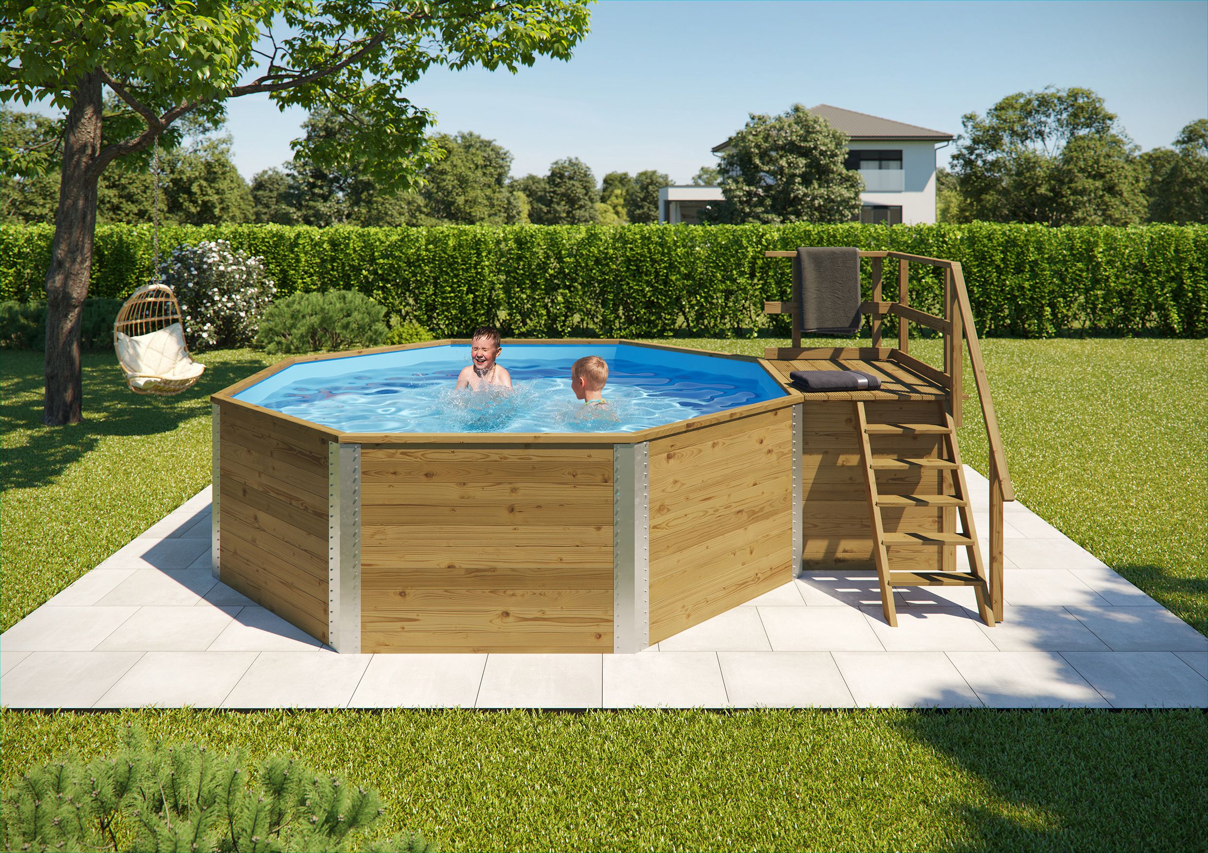 Weka Massivholzpool 593 B Gr.1, "Alles dabei" - 45 mm - 376 x 476 cm