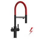 Vorschaubild NIEDERDRUCK 3 Wege Wasserhahn Küchenarmatur, FC, mit 360° schwenkbarem Auslauf, abnehmbare 2 strahl Handbrause, Schwarz Matt / Rot