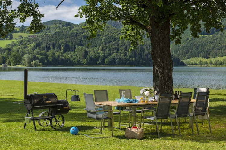 Diamond Garden Stapelstuhl VENEDIG Hoch Edelstahl / Sunproof Sling Schwarz/Silber