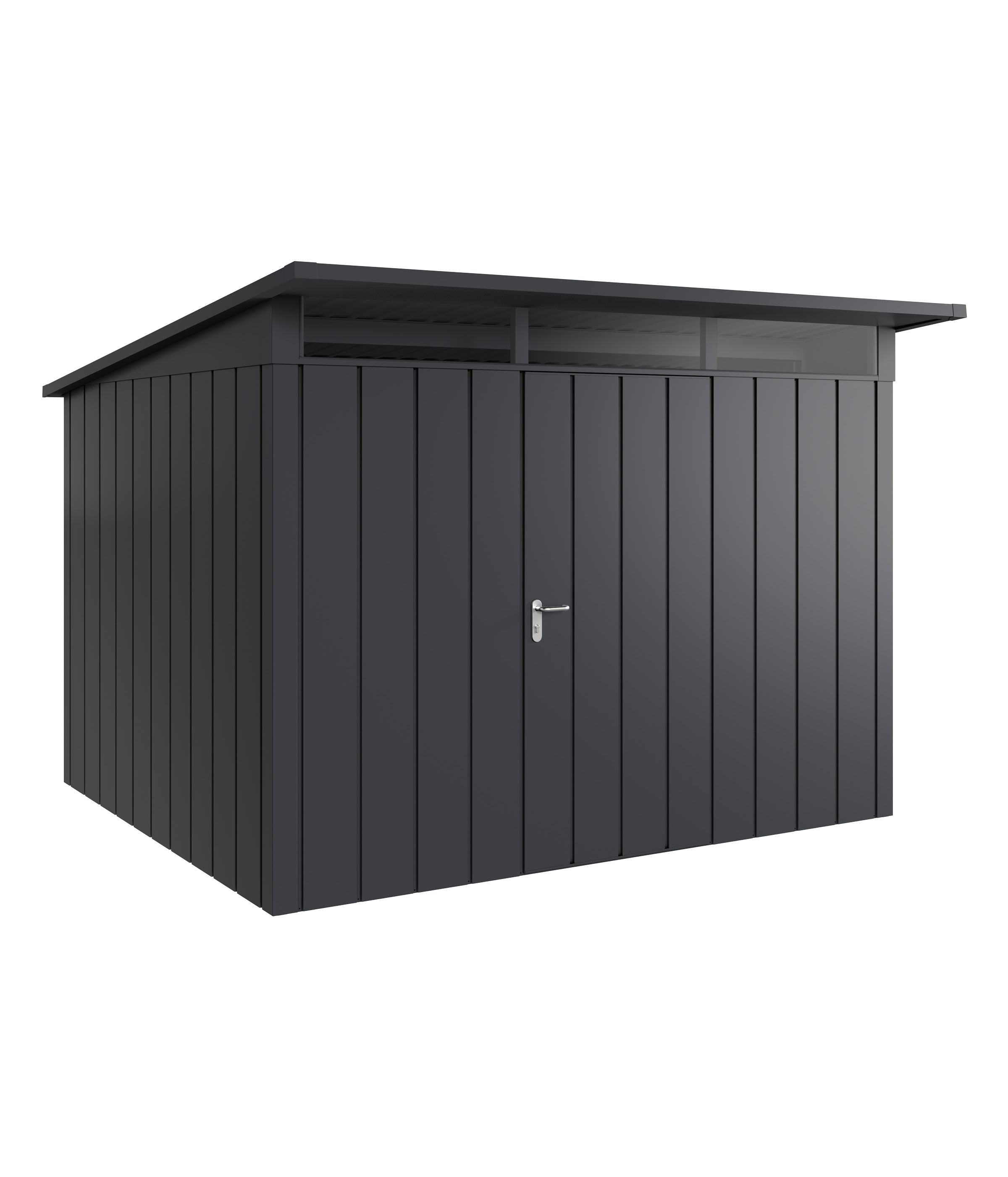 Hörmann Metall-Gerätehaus Juno JPD mit Pultdach B 310 x T 262 cm (JPD 13) Motiv Modern (mit schmalen Lamellen) Einzeltür...