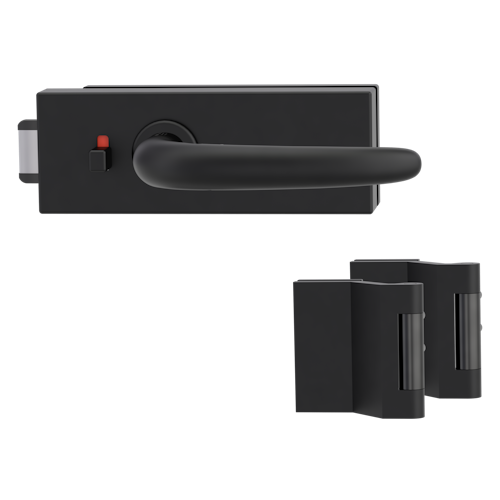 Griffwerk PURISTO S -Graphitschwarz Ganzglastürbeschlagset -3-teiliger Bandsatz -mit Griff DESM ULMER GRIFF -GSC -smart2lock