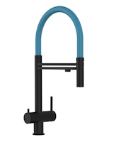 3 Wege Wasserhahn Küchenarmatur, Edelstahl Massiv mit 360° schwenkbarem Auslauf und abnehmbare 2 strahl Handbrause, PVD Schwarz Matt / Hellblau