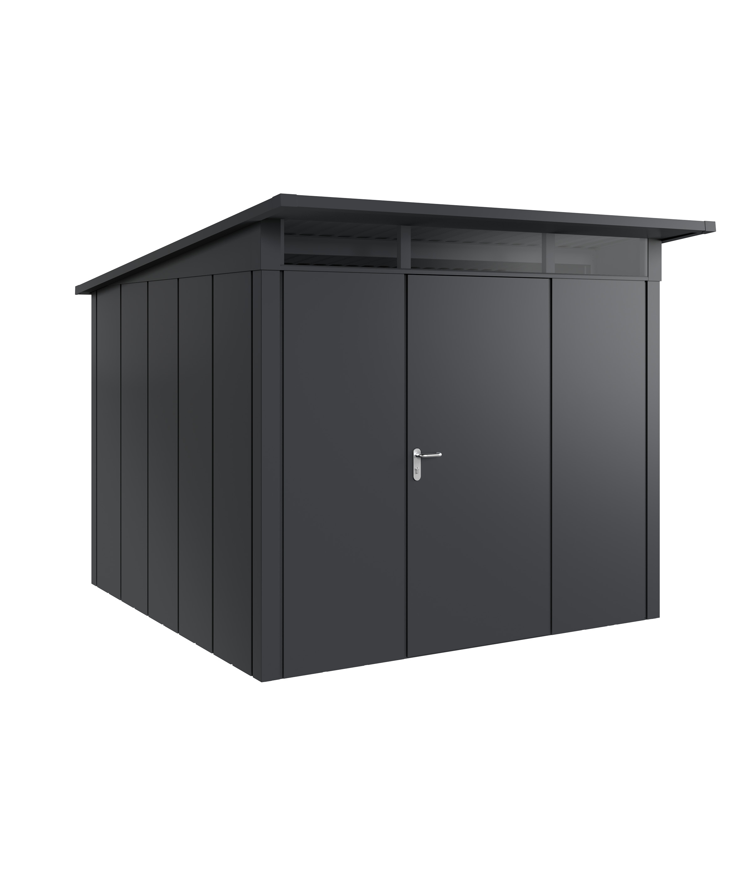 Hörmann Metall-Gerätehaus Juno JPD mit Pultdach B 262 x T 262 cm (JPD 10) Motiv Design (mit breiten Lamellen) Einzeltür ...