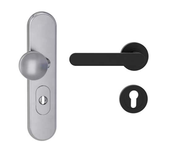 Griffwerk TITANO Kombi SB_882 ES1 (S2) -Edelstahl matt Kombi-Schutzbeschlag -Knopf/Drücker -mit Griff AVUS -GSC -rund -L -ZA, 72mm -TS 38-50