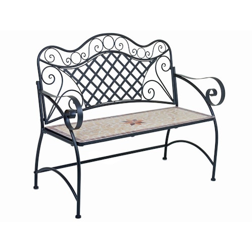 Garden Pleasure Deko Bank AMARILLO, Stahl Schwarz / Steinzeug-Mosaik Braun/ Ocker/ Beige