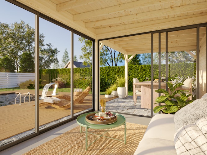 Palmako Gartenhaus Connect Lenna 16,6 m² Set 706 Slide Plus mit Isolierglas-Schiebetüren - 28 mm