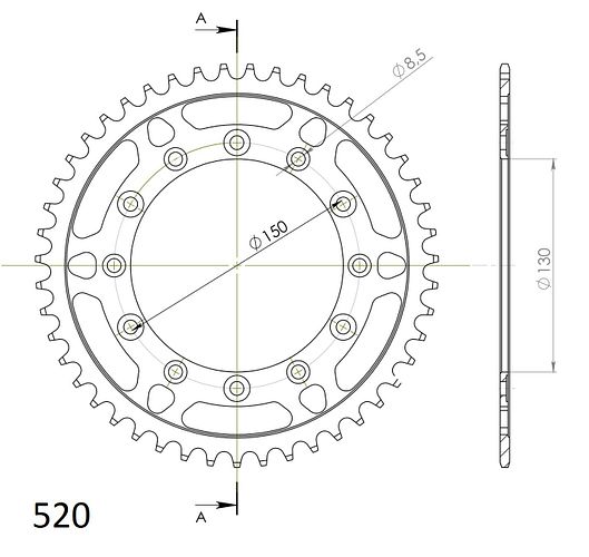 Supersprox Stahl-Kettenrad 520 47Z (Schwarz)