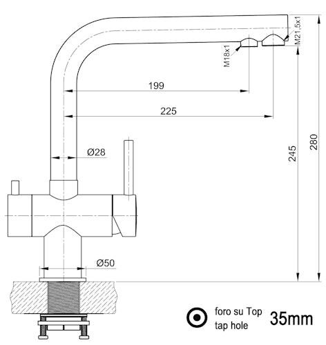 NIEDERDRUCK 3 Wege Wasserhahn Küchenarmatur, Edelstahl Massiv, 360° schwenkbarem L-Auslauf, Gebürstet