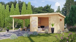 Karibu Woodfeeling Gartenhaus Trittau 3/4/5 inkl. 300 cm Anbaudach - 38 mm