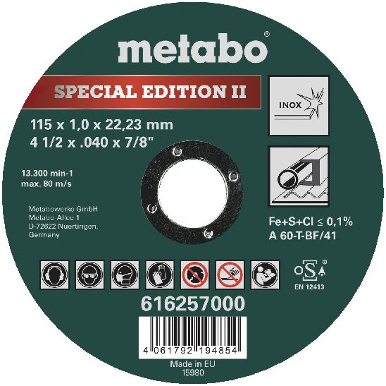 Metabo Special Edition II 115 x 1,0 x 22,23 mmInoxTrennscheibegerade Ausführung