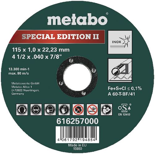 Metabo Special Edition II 115 x 1,0 x 22,23 mmInoxTrennscheibegerade Ausführung