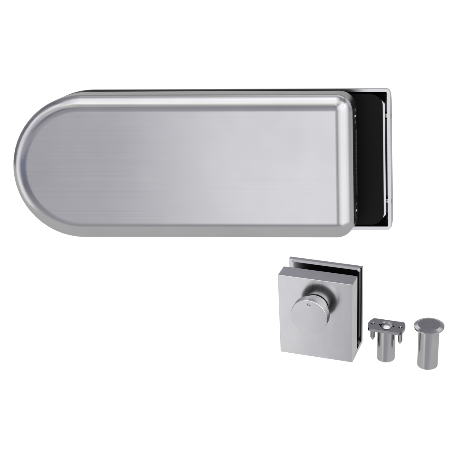 Griffwerk CLASSICO 1.0 -Edelstahl matt -Ganzglas- türbeschlagset -2-teiliger Bandsatz -ohne Griff mit Türschnäpper/Fests...