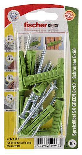 FISCHER Spreizdübel SX 8x40 S GREEN K (10 Stück)