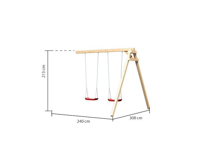 Akubi Kinderspielturm Anna mit Pultdach inkl. Doppelschaukel, Anbauplattform und Netzrampe