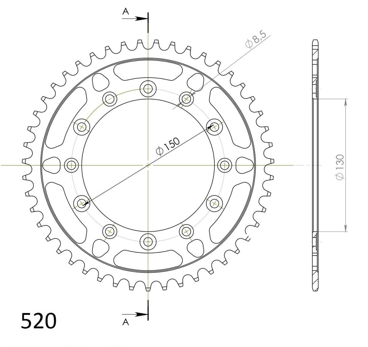 Supersprox Stahl-Kettenrad 520 46Z (Schwarz)