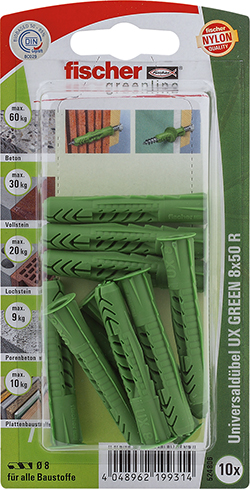 FISCHER Universaldübel UX 8x50 R GREEN K (10 Stück)
