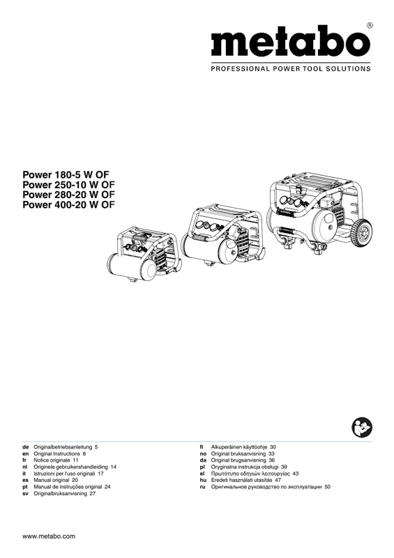 Bedienungsanleitung fÃ¼r Metabo Kompressor Power 250-10 W OF