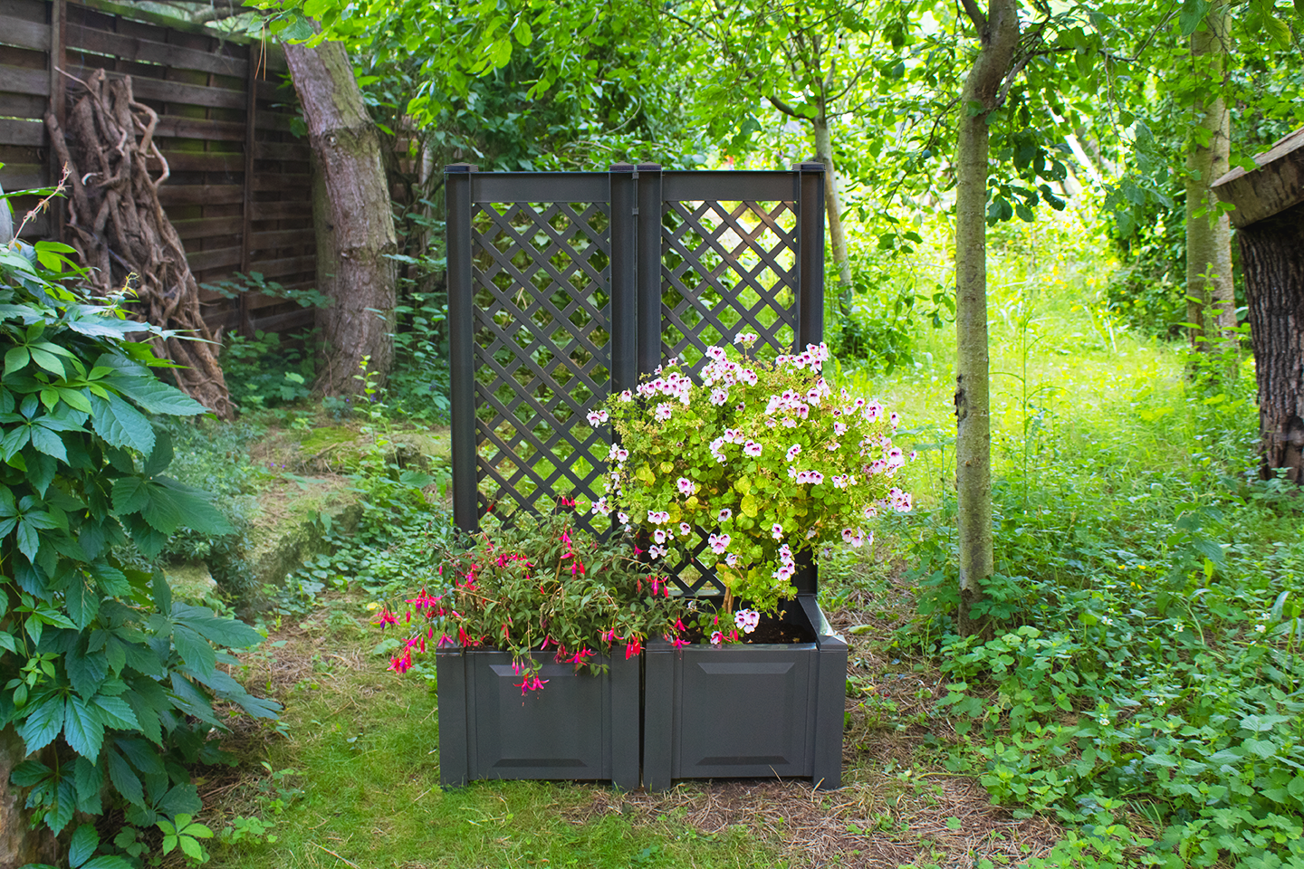 KHW Pflanzkasten klein mit Spalier 43 cm, anthrazit - 2er Set