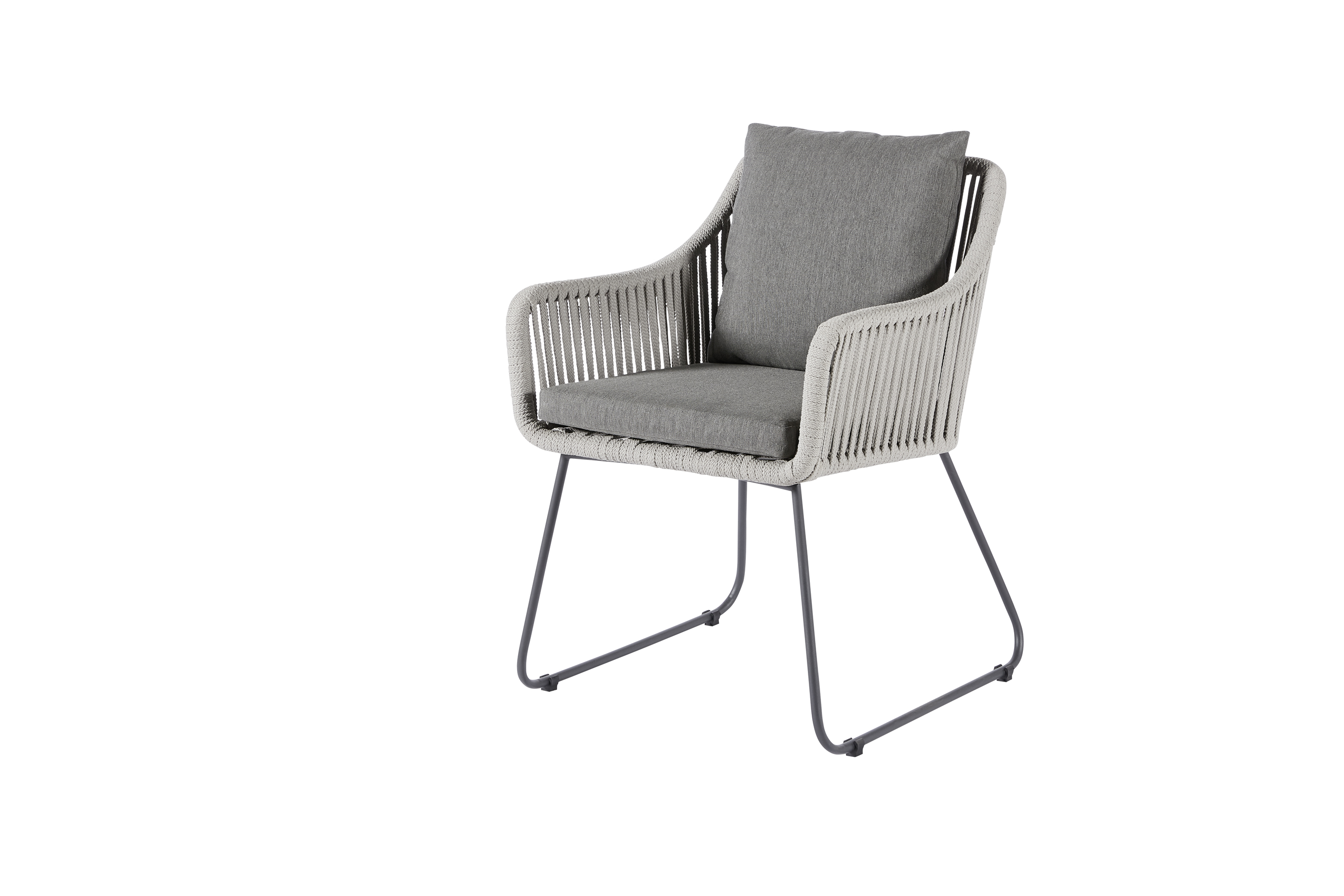 Diamond Garden Stuhl KRETA, Edelstahl Dunkelgrau / Rope Hellgrau / Kissen Sunproof (100 % Polypropylen) Dunkelgrau