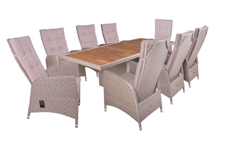 Garden Pleasure Gartenmöbel Set BRAGA 02, Tisch 220 x 100 + 8 Sessel, Polyrattan / Akazie / Kissen 100 % Polyester
