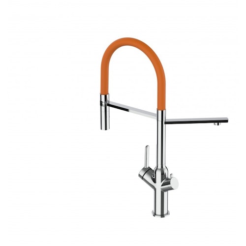 3 Wege Wasserhahn Küchenarmatur, BOD, mit 360° schwenkbarem Auslauf, abnehmbare 2 strahl Handbrause, Verchromt / Orange