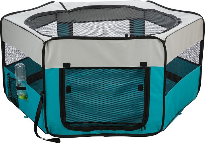 TRIXIE Freilauf mit Netz/Boden, Meerschwein., Polyester, ø 130 × 55 cm, türkis/hellgrau