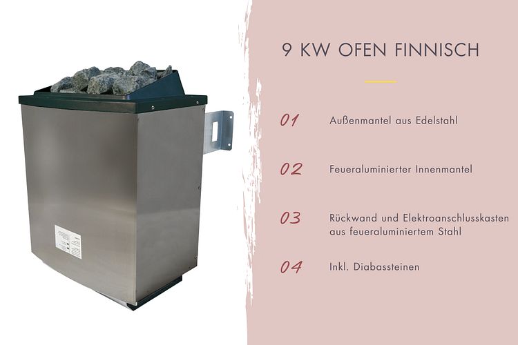Karibu 9 kW Saunaofen finnisch anthrazit für externe Steuerung 