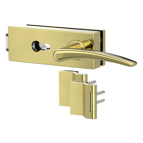 Griffwerk Glastürbeschlag PURISTO S mit Griff MARISA PROF Profilzylinder Flüster 3-tlg. Bänder MARISA Messing-Optik