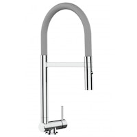 Wasserhahn Vorfenster Küchenarmatur, Umklappbar 4,5 CM, mit 360° schwenkbarem Auslauf, abnehmbare 2 strahl Handbrause, Verchromt / Grau