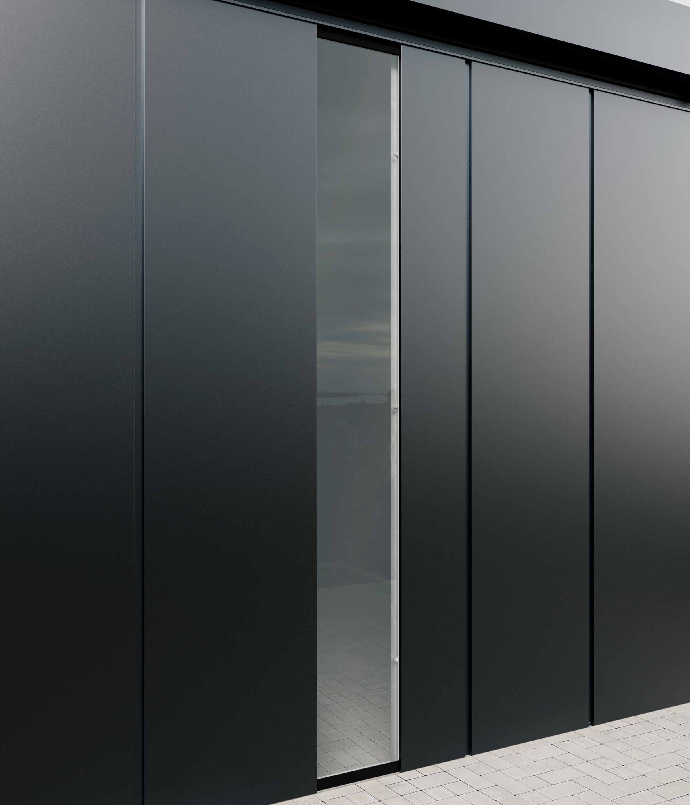 Wandelement mit bodentiefem Fenster Motiv Modern (mit schmalen Lamellen) Graualuminium (RAL 9007)