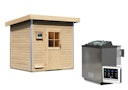 Vorschaubild Karibu Gartensauna Pultdach Saunahaus Norge naturbelassen inkl. gratis 9 kW Bio-Saunaofen im Wert von 719 €