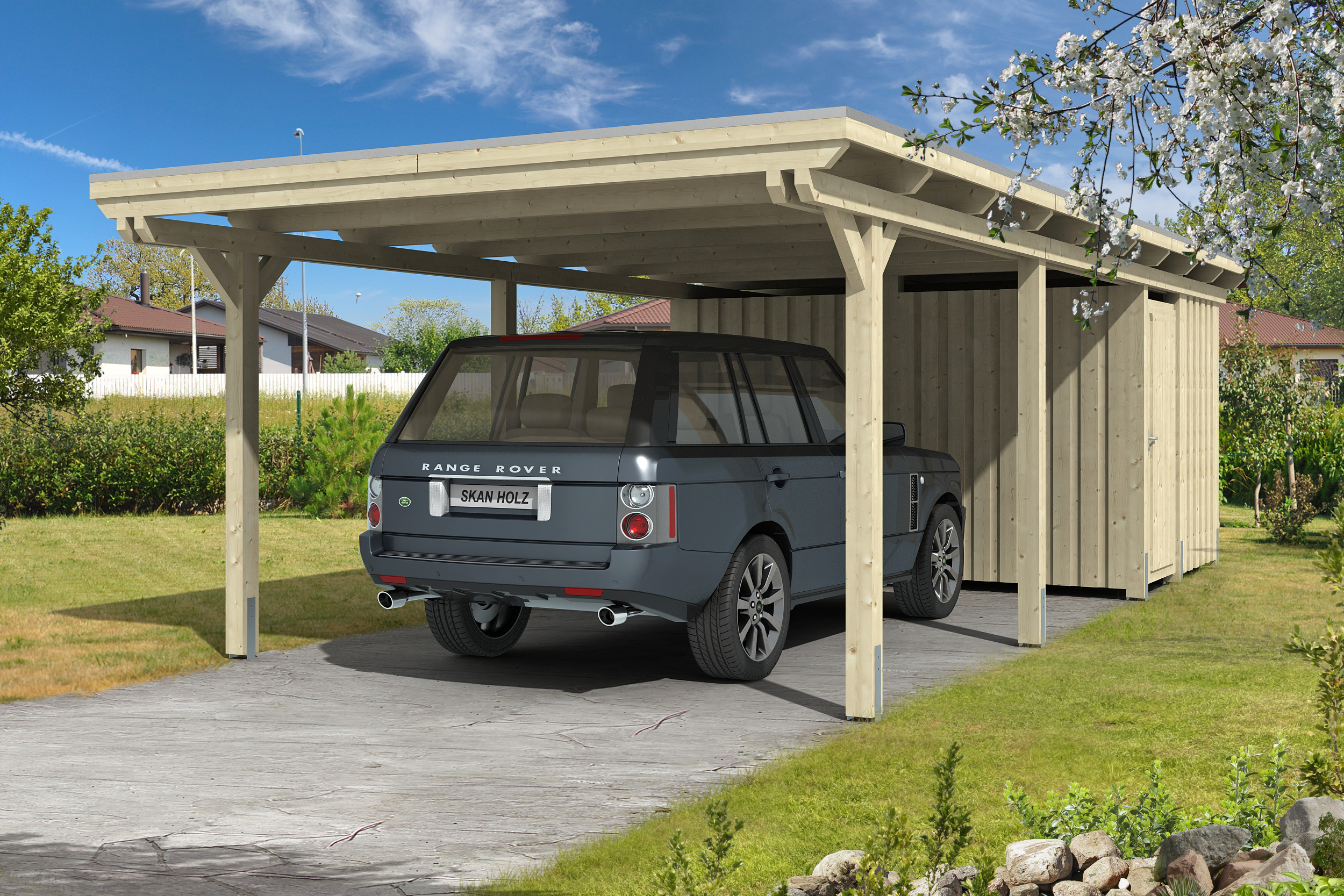 Skan Holz Emsland Flachdach Carport-404x846cm-unbehandelt Holzcarport