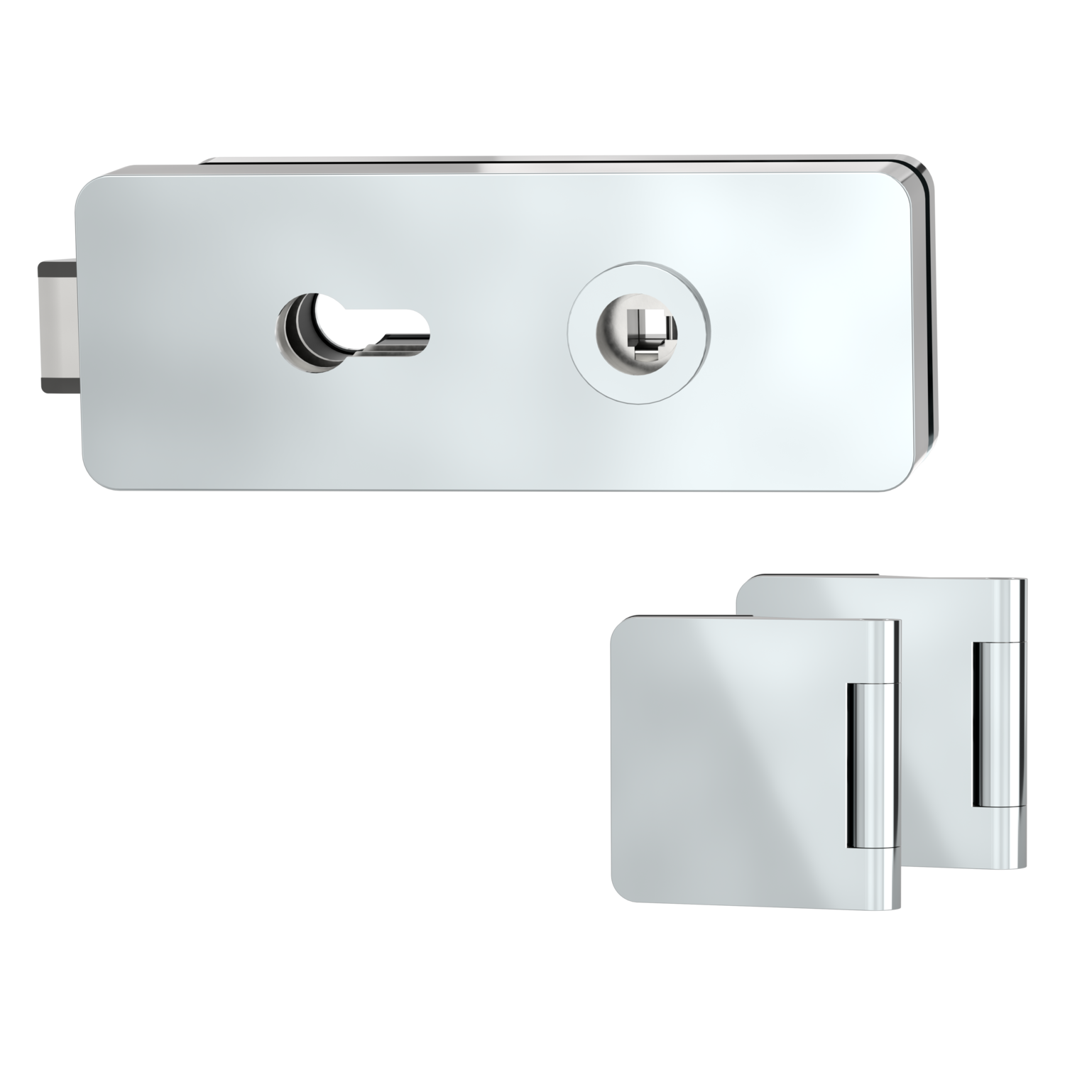 Griffwerk GATE | DESIGN MANUFAKTUR 1.0 -Edelstahl Optik poliert -Ganzglastürbeschlagset -3-teiliger Bandsatz -ohne Griff...