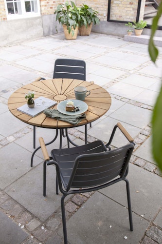 Cinas Balkon-Set ELLEN / PARC, Kaffeetisch Ø 80 cm + 2 Sessel, Aluminium Anthrazit / Teak