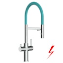 Vorschaubild NIEDERDRUCK 3 Wege Wasserhahn Küchenarmatur, FC, mit 360° schwenkbarem Auslauf, abnehmbare 2 strahl Handbrause, Verchromt / Türkis