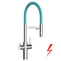 NIEDERDRUCK 3 Wege Wasserhahn Küchenarmatur, FC, mit 360° schwenkbarem Auslauf, abnehmbare 2 strahl Handbrause, Verchromt / Türkis