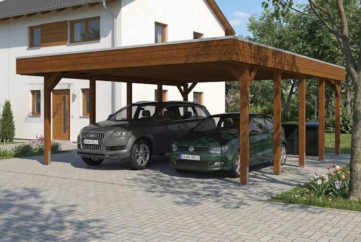 Skan Holz Friesland - Flachdach Doppelcarport aus Nadelholz Breite 546 cm