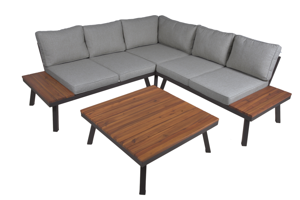 Garden Pleasure Lounge Set THERESA, Stahl Anthrazit / Akazie / Kissen 100 % Polyester