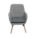 Vorschaubild Garden Pleasure Gartenmöbel Set FREMONT / RAPALLO, Tisch Ø 110 + 4 Sessel, Akazie / Polyrattan Grau / Kissen 100 % Polyester Dunkelgrau