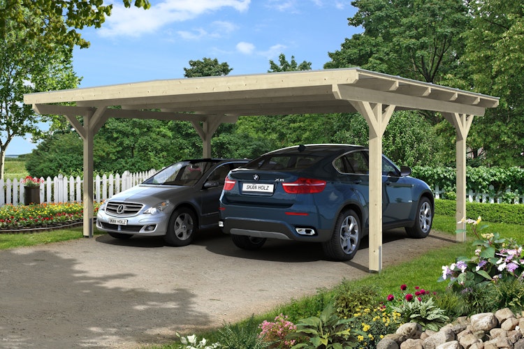 Skan Holz Odenwald - Design Doppel Carport aus Leimholz Breite 640 cm