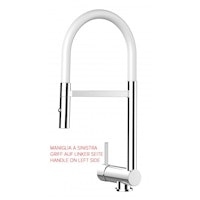 Wasserhahn Vorfenster Küchenarmatur, Umklappbar 6 CM, LINKER HEBEL, mit 360° schwenkbarem Auslauf abnehmbare 2 strahl Handbrause, Verchromt / Weiß