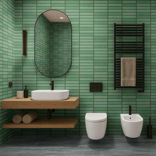 Revét Vinyl Wandfliese Butcherblock Grün Hochglanz 120 x 60 cm