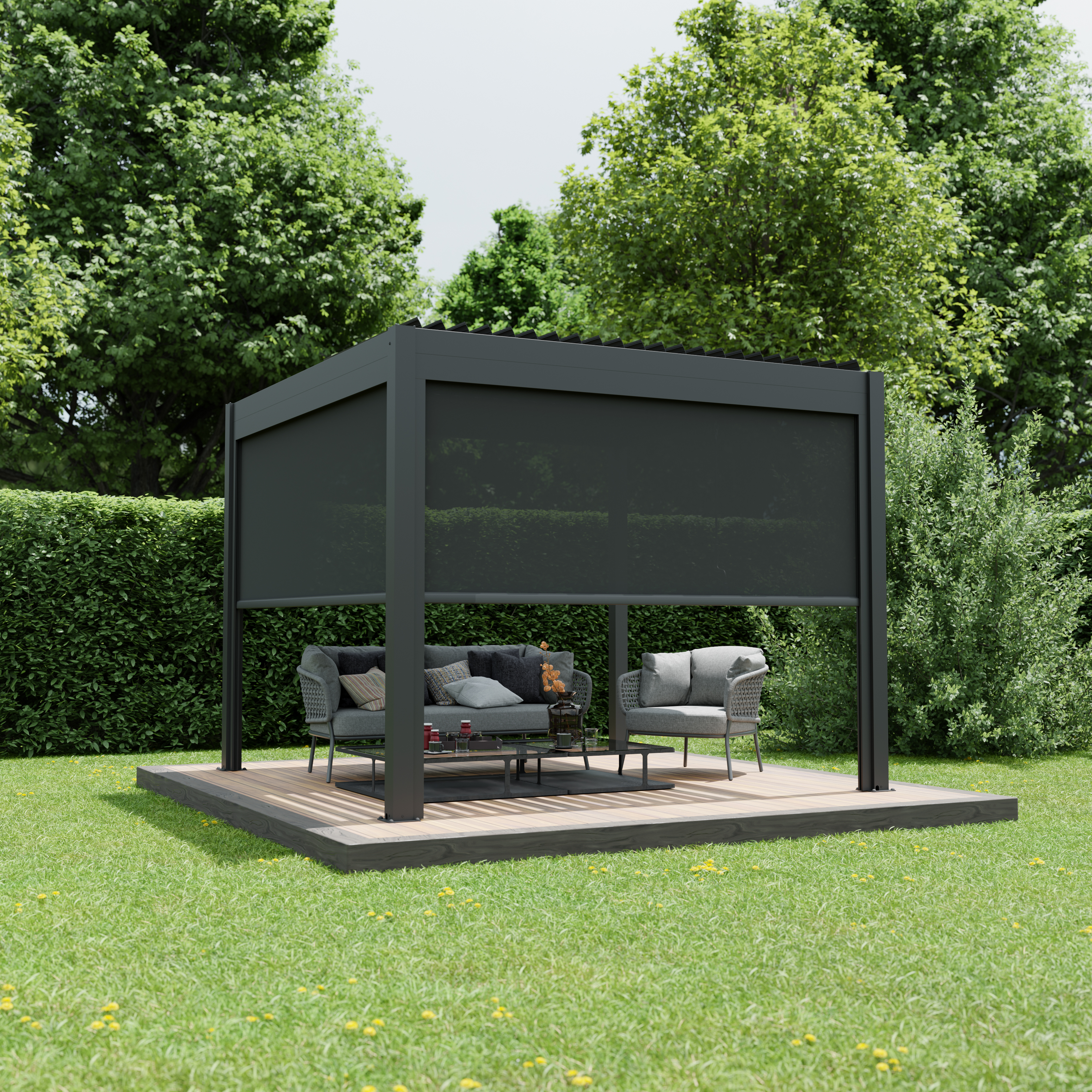 Ximax Seitenmarkise für Lamellendach Pergola Shade 300 cm dunkelgrau / dunkelgrau Manuell