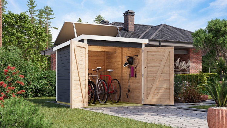 Karibu Fahrradgarage 3/4 inkl. Fahrradschienen (für 3 oder 4 Fahrräder) - 19 mm - mit Solarpaket