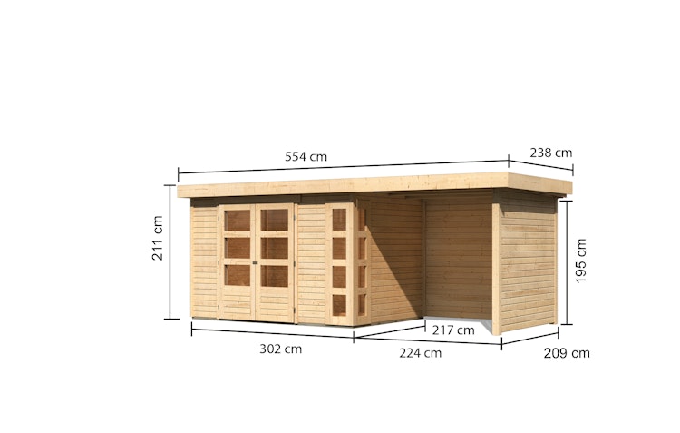 Karibu Woodfeeling Gartenhaus Kerko 3/4/5 mit 280 cm Schleppdach/Seiten- und Rückwand