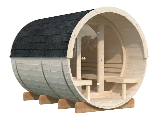 Palmako Saunafass Anita 1,3 + 0,7m² mit Glaswand