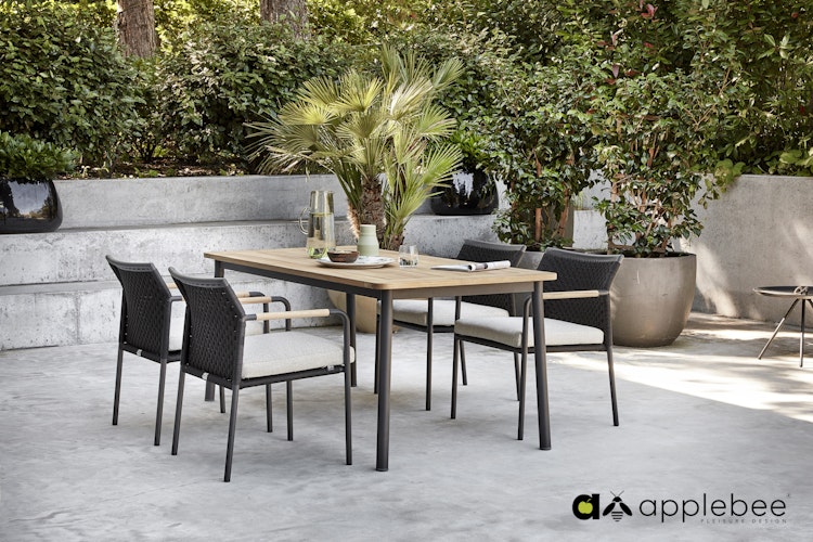 B-Ware Apple Bee Armlehnstuhl ELLE BELT Dining, Aluminium Schwarz / Rope Schwarz / Kissen BEE WETT (100 % Polypropylen) Natural Oak