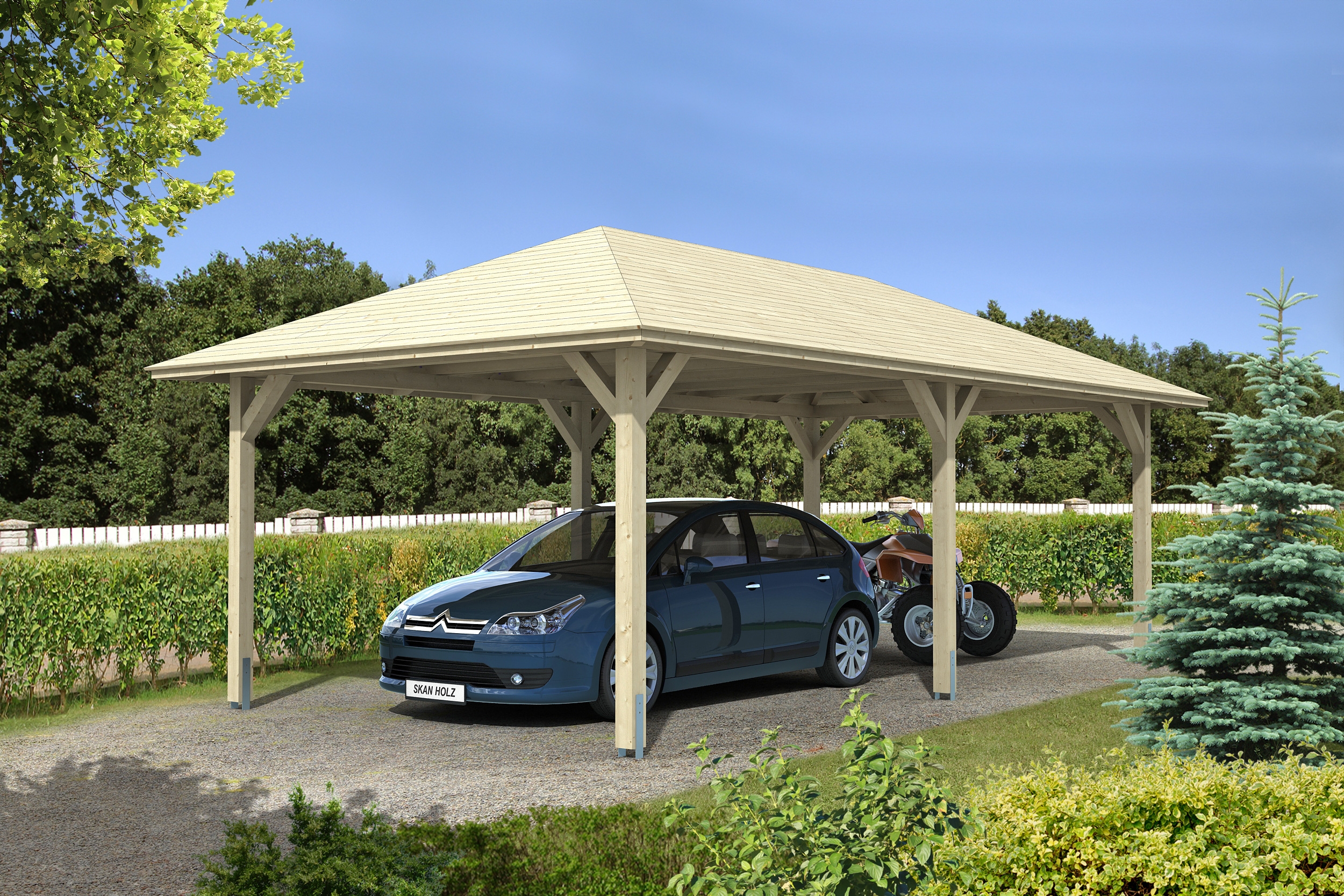 Skan Holz Carport Taunus 439 x 786 cm-farblich unbehandelt Holzcarport